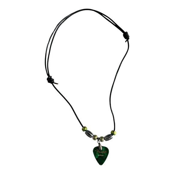 Handmade Fender Guitar Pick Necklace – Green Medium Pick with Beads on Black Cor - Picture 1 of 4